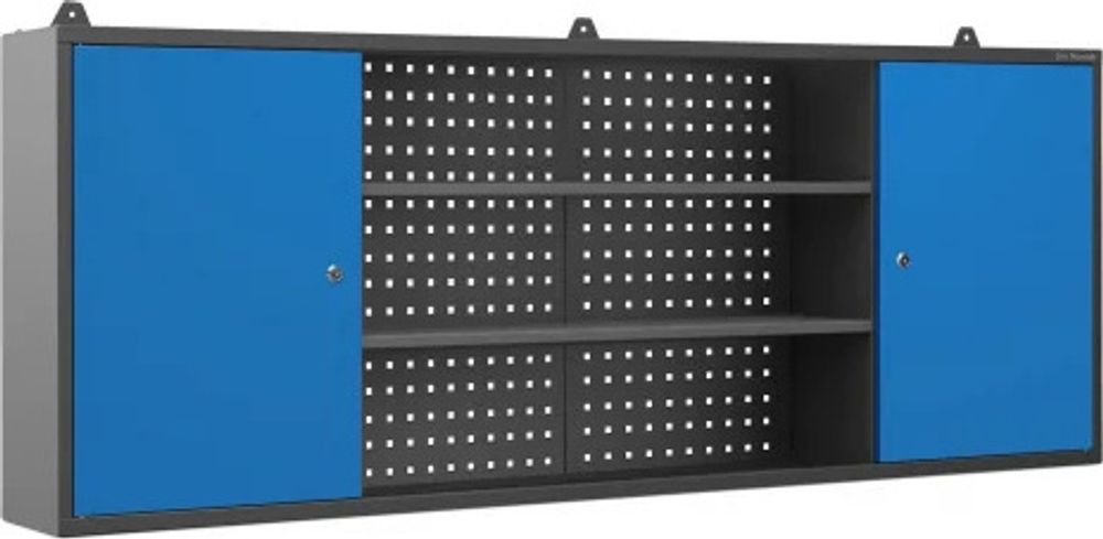 Hängeschrank Werkzeugschrank Werkstattschrank Metallschrank mit Lochwand Metall, 160 cm x 60 cm x 20 cm, Farbe: Anthrazit-Blau