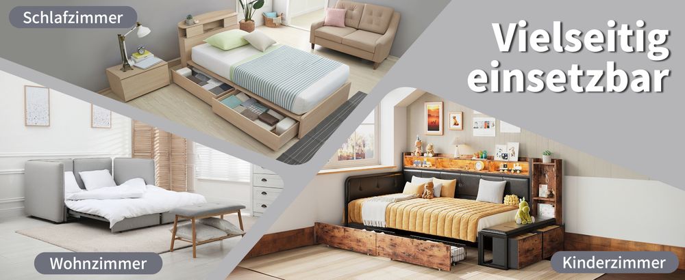 okwish Daybett Polsterbett 140x200, Schlafsofa mit LED-Licht und USB-Ladeanschluss, mit Rückenlehne und Kopfteil,Samtstoff,Dunkelgrau-Ohne Matratze