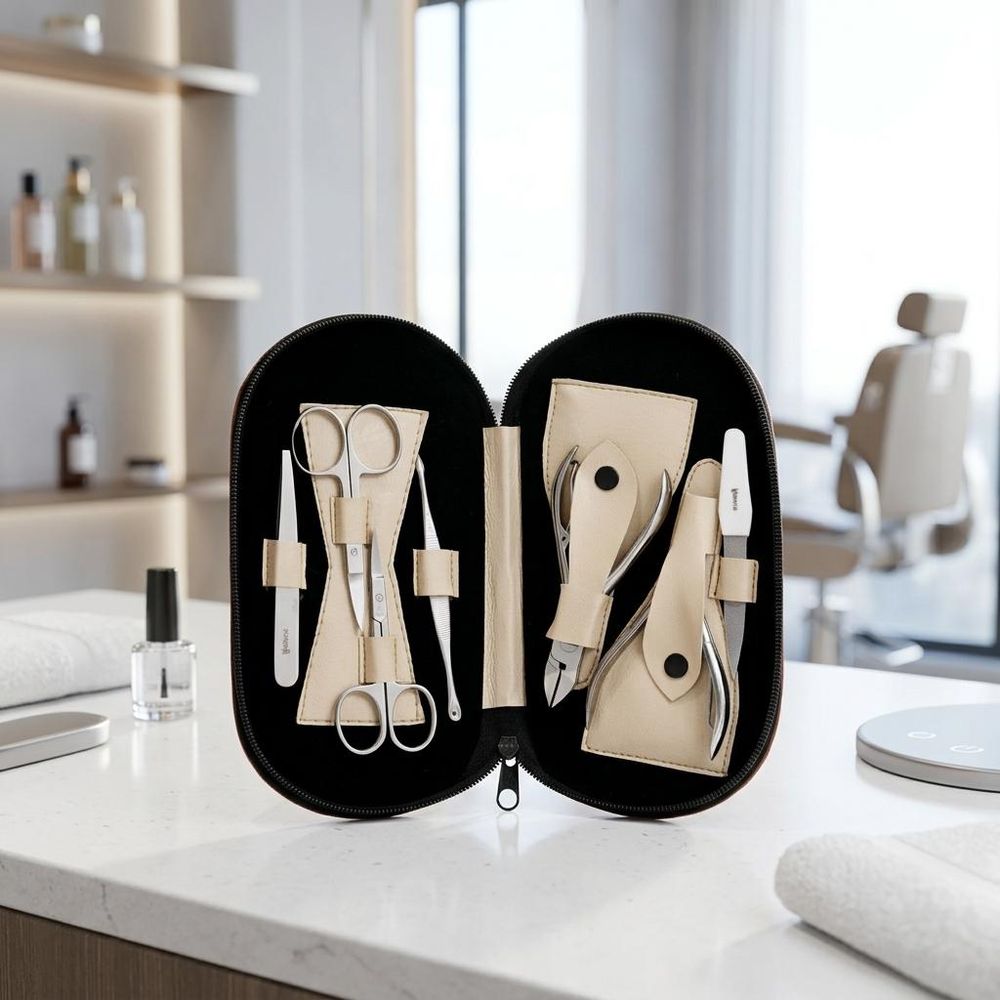 Maniküre Pediküre Set Braun - Kosmetikset mit Nagelzange, Nagelhautschieber, Nagelschere und
