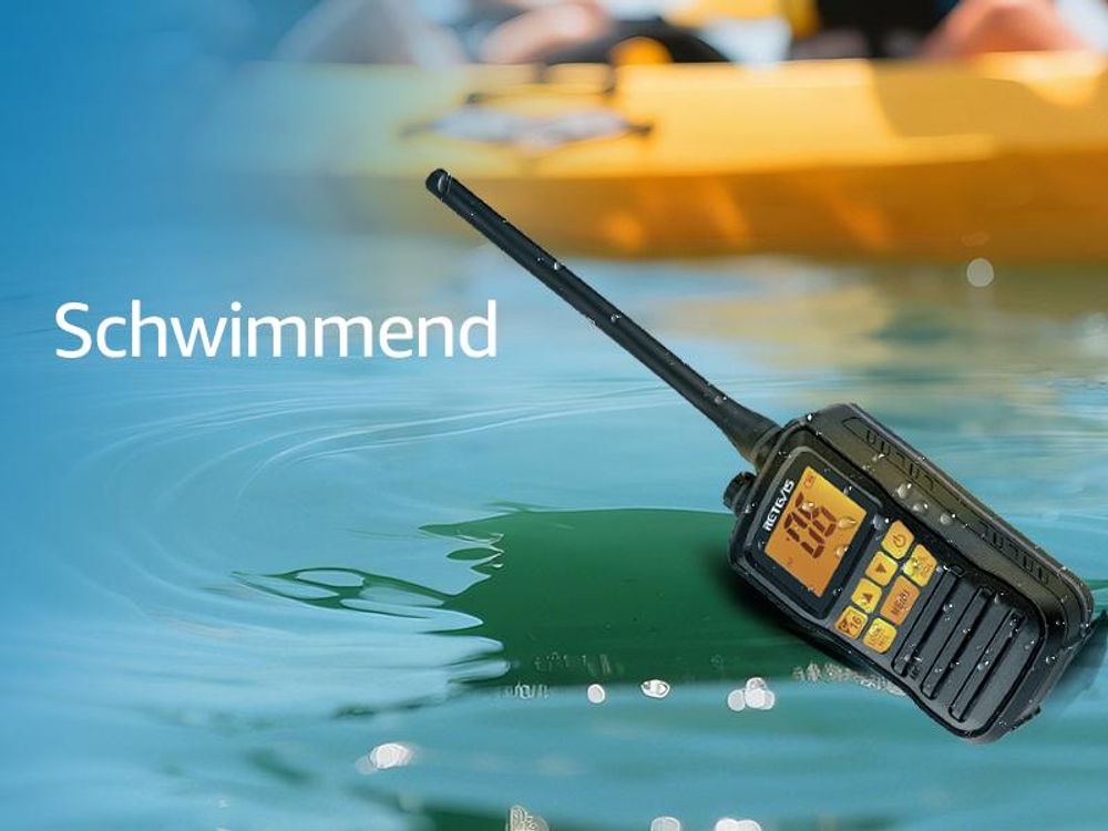 Retevis RM01 Marine Walkie Talkie, IP67 Wasserdichtes Handfunkgerät, Vibration, Schwebend 88 Kanäle Handfunkgerät zum KajakfahrenAngeln Bootfahren (Schwarz, 1 Stück)