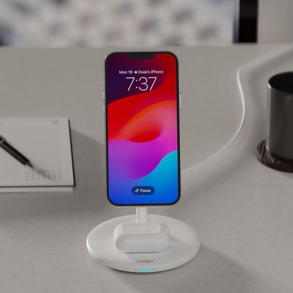 CHEROY PowerTrio 3-in-1 Draadloze Oplader - 15W Qi Oplaadstation - Geschikt voor MagSafe iPhone, Apple Watch, AirPods - Wit
