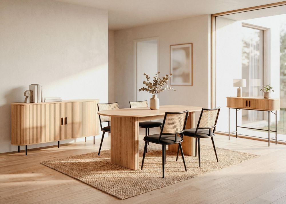 Sideboard Kajsa – modernes Eiche-Nachbildung Sideboard mit Schiebetüren für Wohnzimmer & Flur