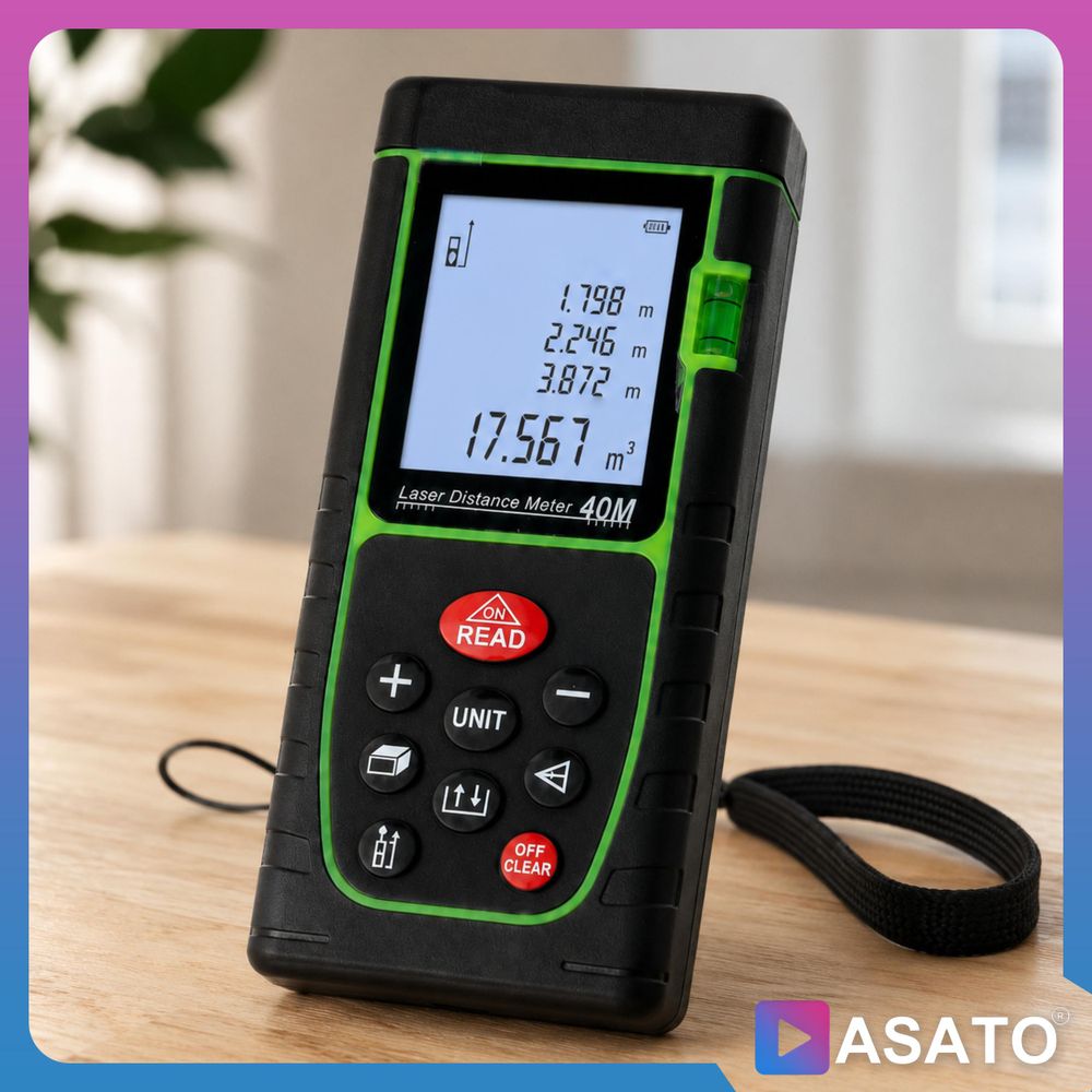 ASATO Laser-Entfernungsmesser 40 m mit Wasserwaage, Flächen- und Volumenmessung