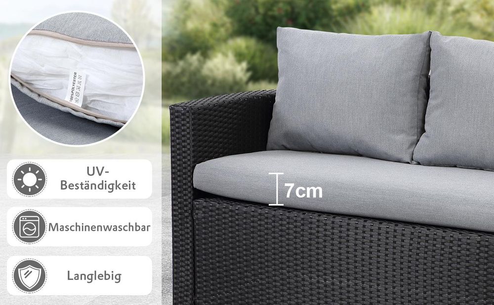 MEXO Gartenmöbel-sets Terrassenmöbel Set, Rattan Eckbänke mit Esstisch für 6-9 Personen, Dining Lounge set outdoor wetterfest, Wintergarten schwarz