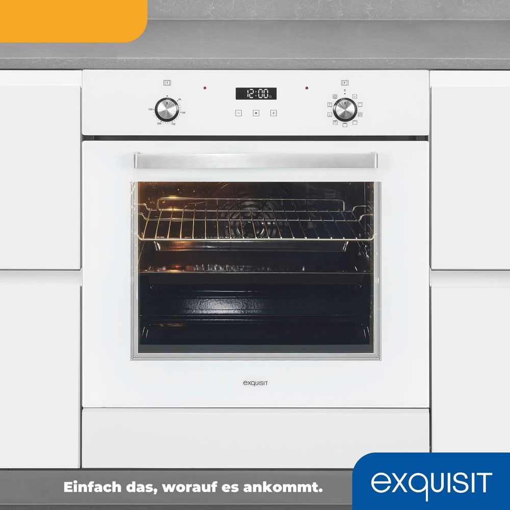 Exquisit Einbaubackofen EBE76-9-H-020 weiss | Energieeffizienzklasse A | 75,6 l Garraum | Einbaubackofen 60 cm