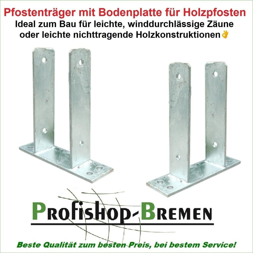 Pfostenträger für Pfosten 140 mm mit Bodenplatte feuerverzinkt für Holz-Pfosten 14 cm