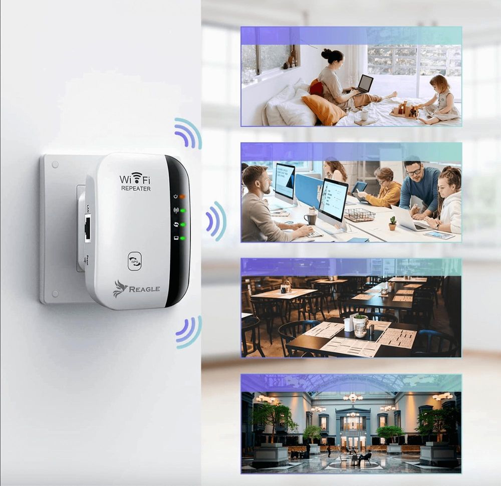 WLAN Repeater 300Mbps WiFi Signal Verstärker 3 in 1 Extender WLAN Adapter AP Modus WPS 2.4 GHz für Haus Büro Internet Reichweite Erhöhen Reagle