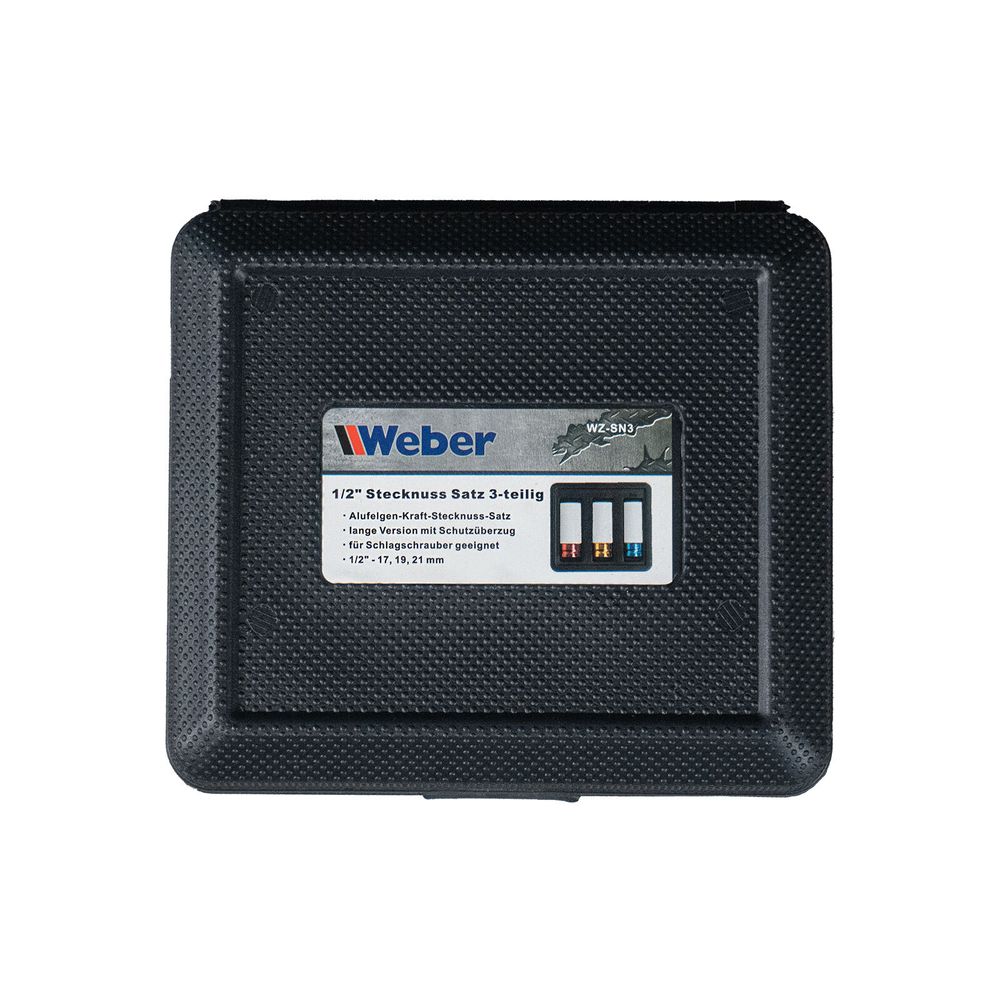 Weber Alufelgen-Kraft-Stecknuss Satz 1/2" 3-teilig Stecknusssatz Steckschlüssel Satz Schoneinsätze Stecknuss für Alufelgen Kraft-Stecknuss Satz