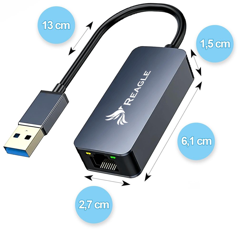 USB A zu Ethernet Adapter 2.5Gbps LAN Karte RJ45 Netzwerkadapter 2500Mbps für Laptop PC Computer Gaming Stabile Verbindung Aluminium Silber Reagle