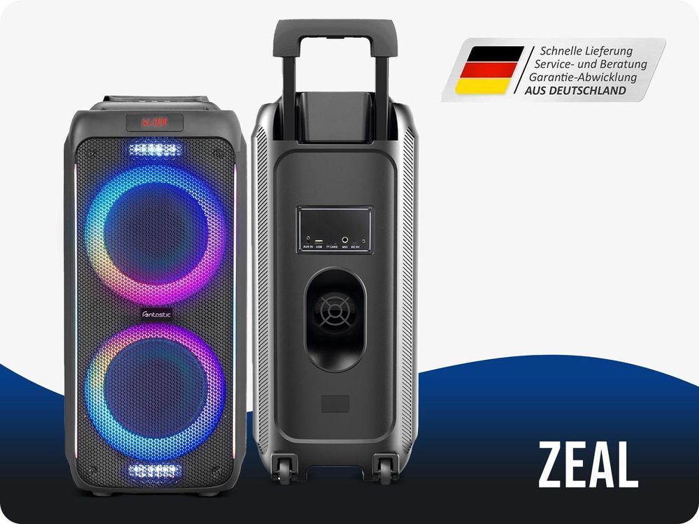Fontastic Party-Lautsprecher Zeal 600 - Bluetooth Lautsprecher mit USB-Wiedergabe, AUX und MicroSD - Karaoke Box mit Mikrofon - tragbares Soundsystem