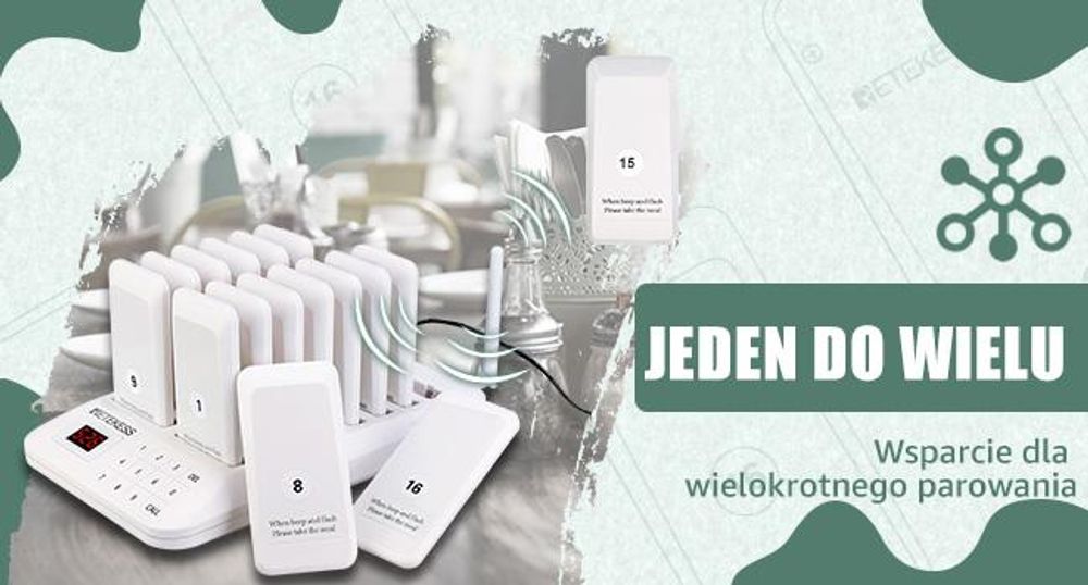 Retekess TD157 Bezprzewodowy system przywoławczy, system przywoławczy klienta z 2 trybami wywoływania + zdalne wywołanie, 16 pagerów 998 kanałów dla szpitala i baru restauracyjnego (biały)