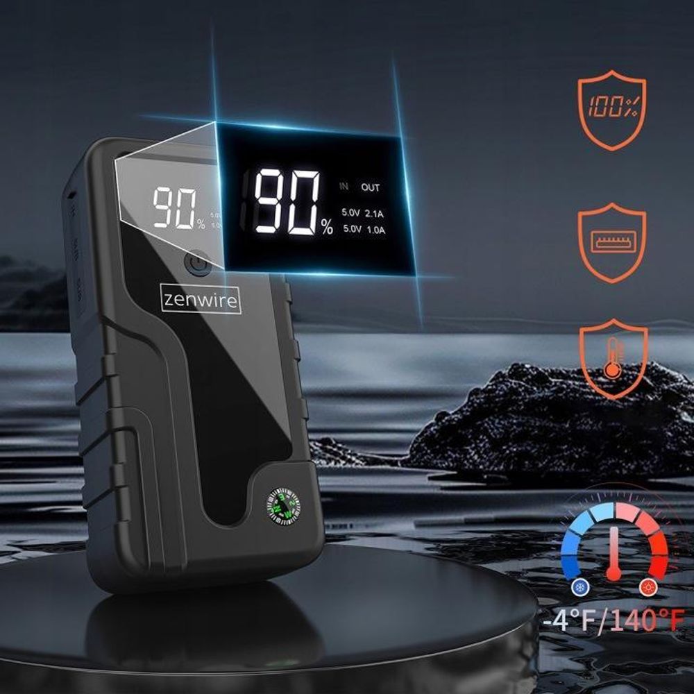 Jump Starter 12V - Booster 2000A - 6400 mAh per auto - lampada LED e SOS