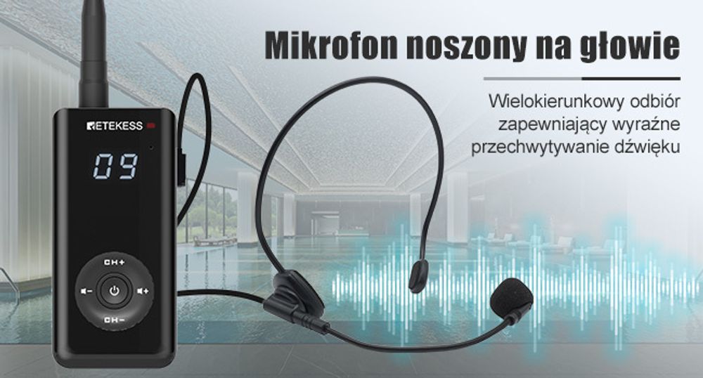 Retekess TT120 system komunikacji do treningu pływackiego Nadajnik trenera i odbiornik ucznia do pływania