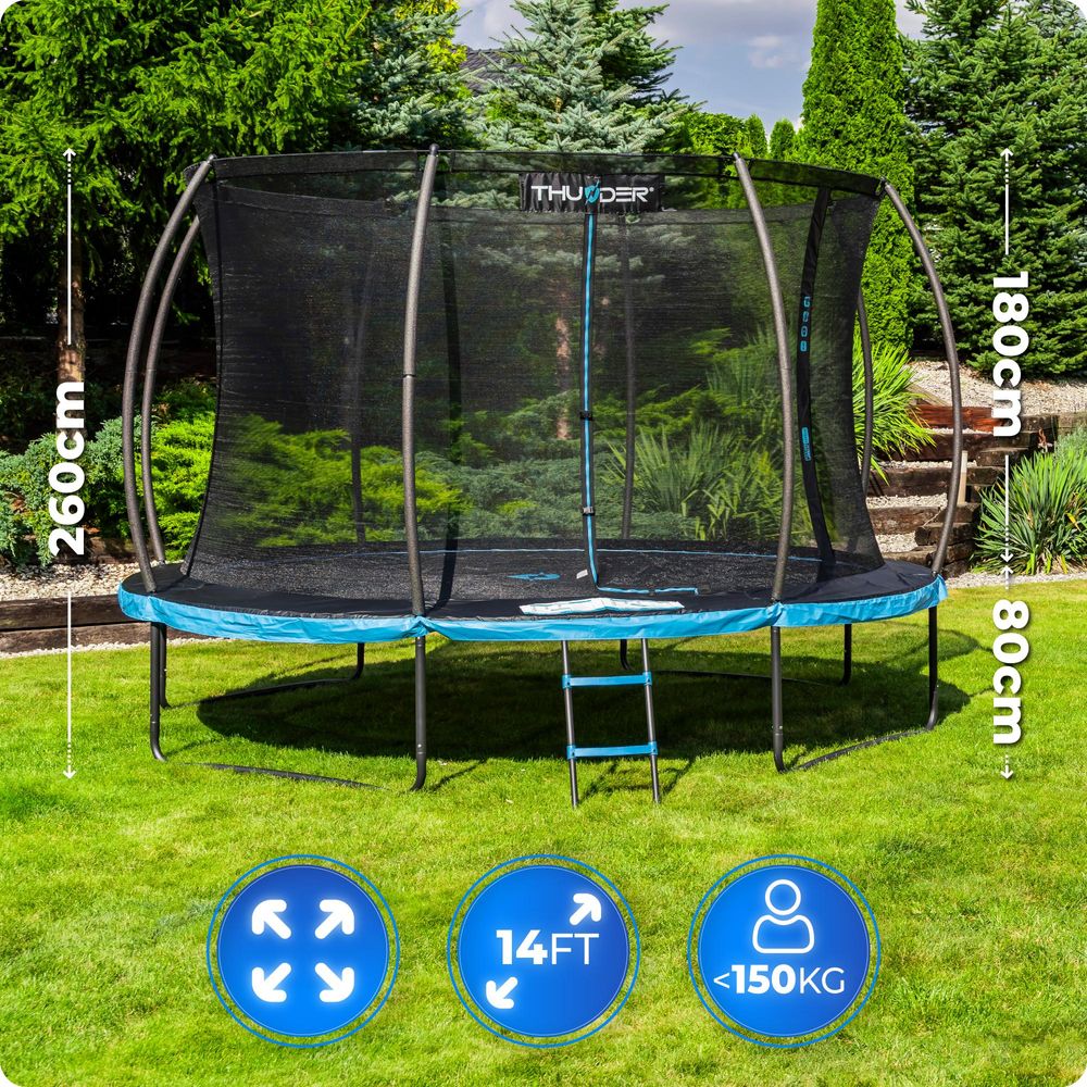 Thunder Gartentrampolin Ultra 427 cm 14 ft Innennetz 150 kg Blau Schwarz