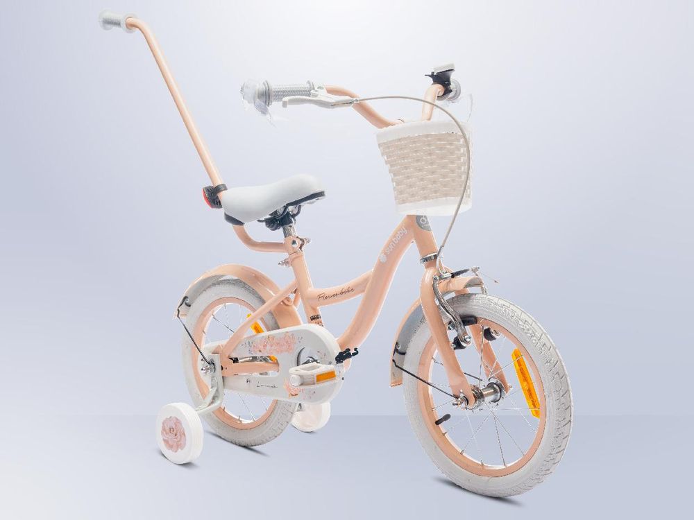 SUN BABY Flower Bike: bicicletta per bambine da 16 pollici, a partire dai 4 anni, con rotelle, manubrio di spinta rimovibile, cestino, campanello, freno a contropedale e V-brake