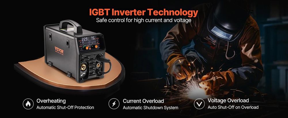 VEVOR MIG-Schweißgerät, 200 A synergetische MIG-Schweißmaschine, 4-in-1-Gas-MIG/Flux Core-MIG/Stick/Lift-TIG-Mehrprozess-Welder mit IGBT-Wechselrichtertechnologie und LCD-Bildschirmanzeige