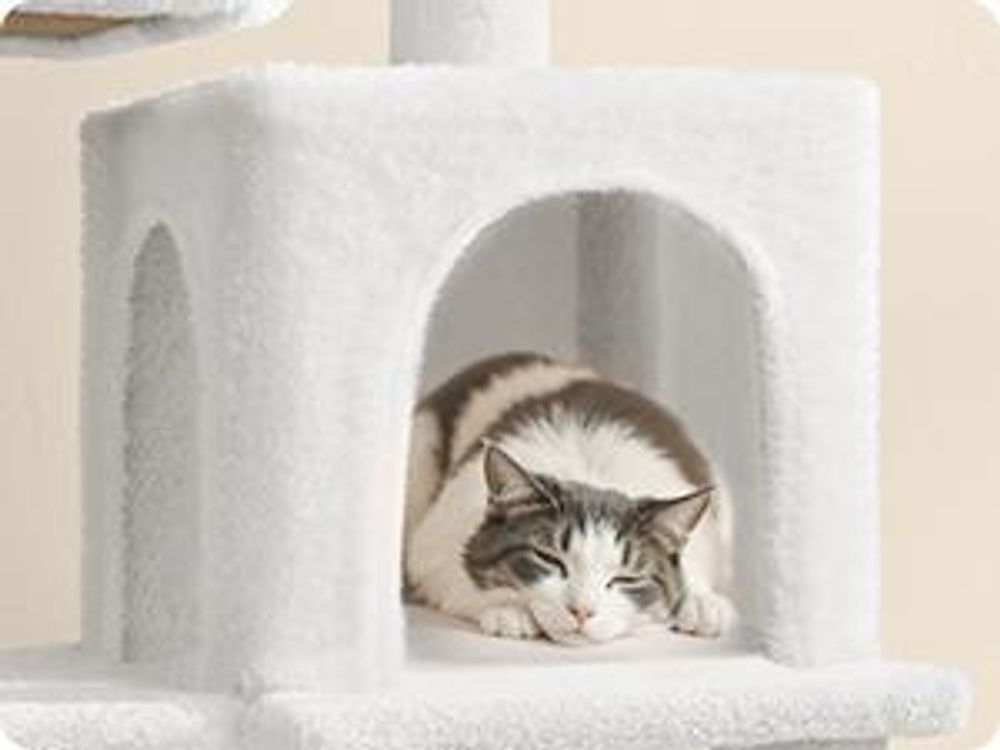 FEANDREA Kratzbaum, 112 cm, Katzenbaum mit Hängematte, mehrstöckiges Katzenhaus, cremeweiß