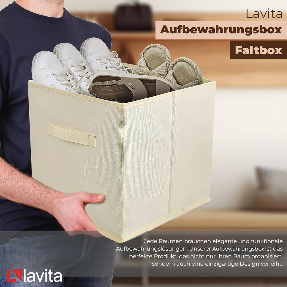 Lavita Storage Box | faltbare Aufbewahrung Boxen 31 x 31 x 31 cm | Schubladen-Organizer Box| Elfenbein / Beige | 1 stück