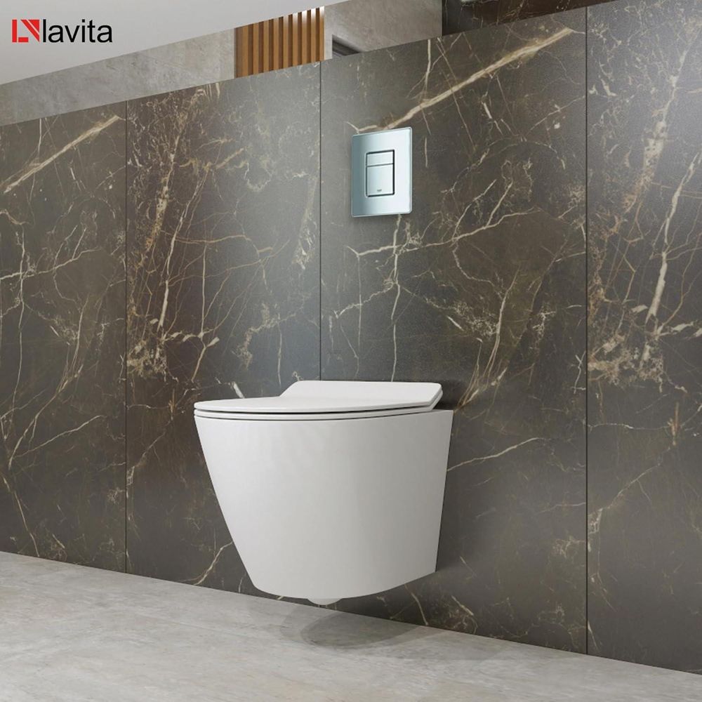 GROHE Vorwandelement Solido + Wand Hänge WC Sofi Weiß Spülrandlos + WC-Sitz SoftClose | Verchromter Knopf | Komplettset | Unterputz Spülkasten | Toilette Komplett Sett