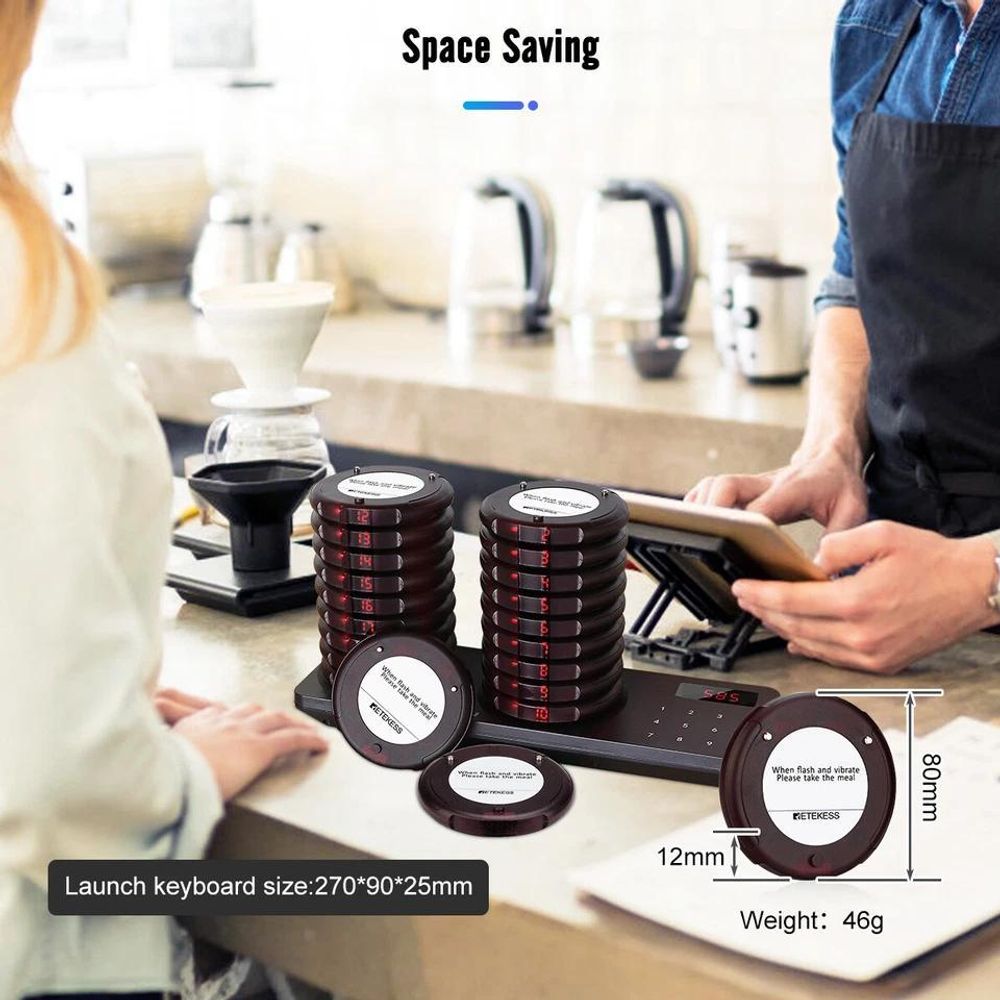 Retekess TD163 Restaurant Pager System, Pager Rufsystem mit 31 Rufmod, 500M, 20 Pagers, 300mAh 20H, Pager set für Fast Food, Hamburgerladen, Café, Bar