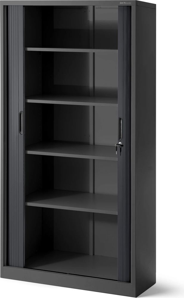 Rollladenschrank T001 Jalousieschrank Aktenschrank Büroschrank 4 Fachböden Rolltür abschließbar 185 cm x 90 cm x 45 cm, Farbe: Anthrazit