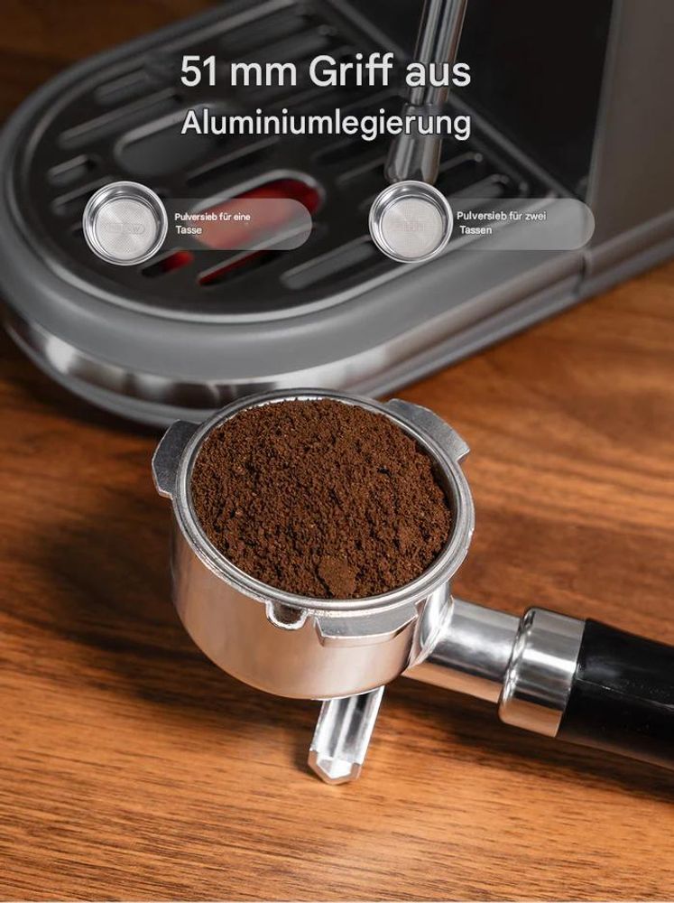 HiBREW H10B Espressomaschine, 20 Bar Druck, Einstellbare Temperatur und Tassenmenge, 51 mm Griff, 1,3 L Wassertank, Silber