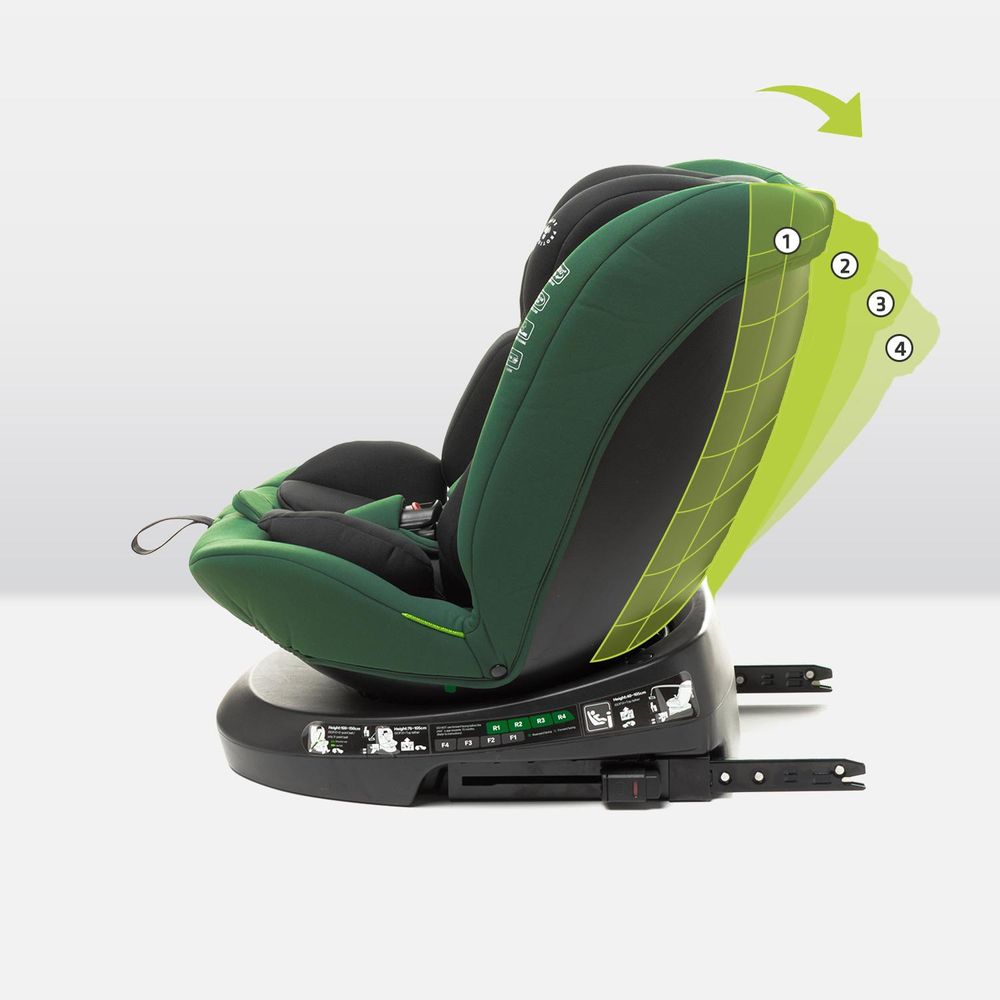 4BABY Kindersitz drehbar 360 ISOFIX Matt-Fix I-SIZE verstellbare Kopfstütze Sitz 0-36kg, 40-150 cm DarkGreen