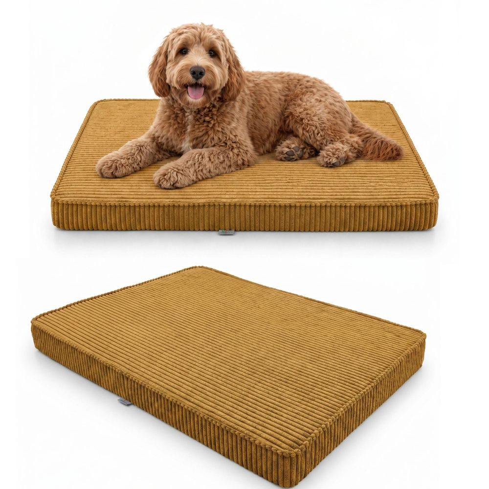 Hundebett Hundekissen Hundematte Cord Honig 90X60X8 Cm