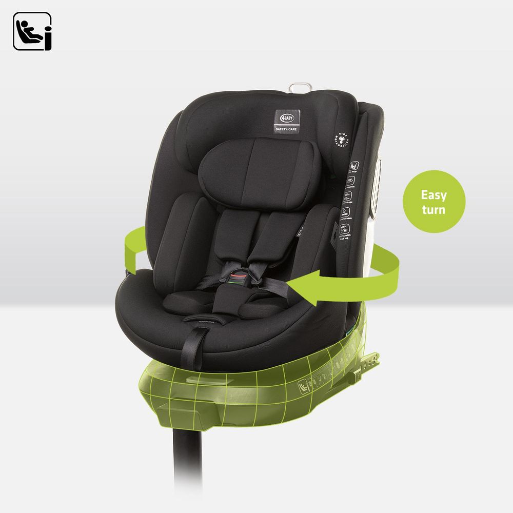 4Baby | Kindersitz - 360° Drehbar - mit ISOFIX, I-SIZE, 40-150 cm, zusätzlicher Seitenschutz, vorwärts- und rückwärtsgerichtet - Schwarz - ENZO-FIX