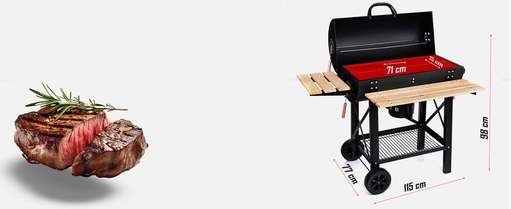 Grill węglowy ogrodowy LEHMANN NEVADA z pokrywą zamykany stołowy przenośny beczka BBQ