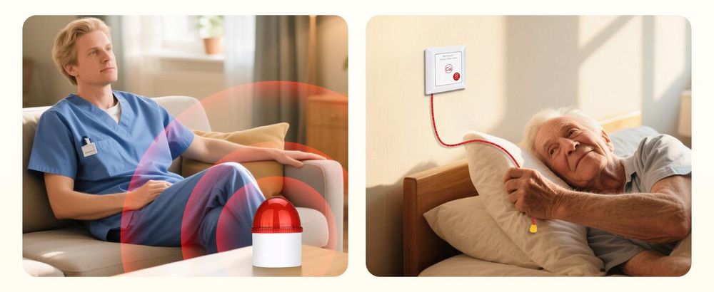 Retekess TH103 Alarmsystem Hausnotruf, Ton- und Lichtrufsystem, Wasserdichte IP54-Ruftaste mit SOS-Kabel, für ältere Menschen,Notrufknopf für Senioren