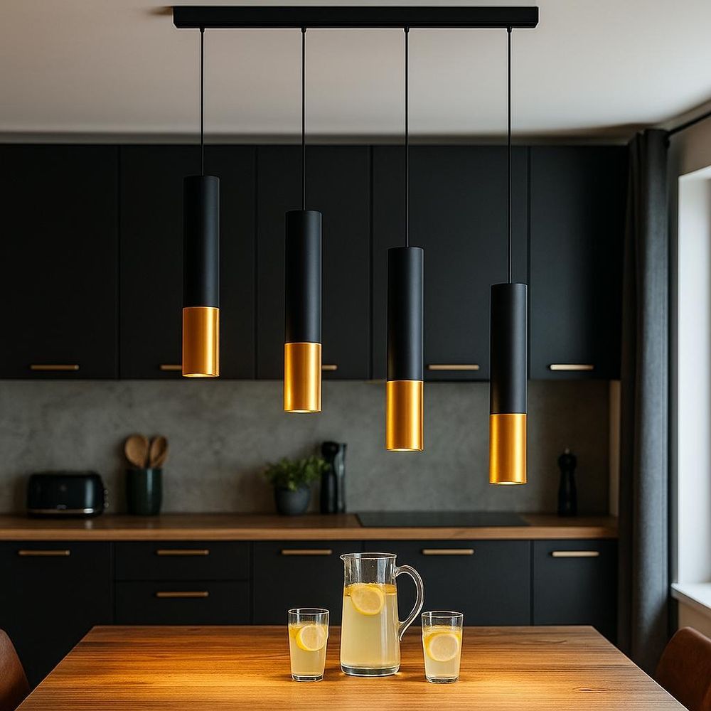MasterLED Pendelleuchte Keon 4-flammig GU10 – Deckenlampe Schwarz Gold für Esstisch & Küche