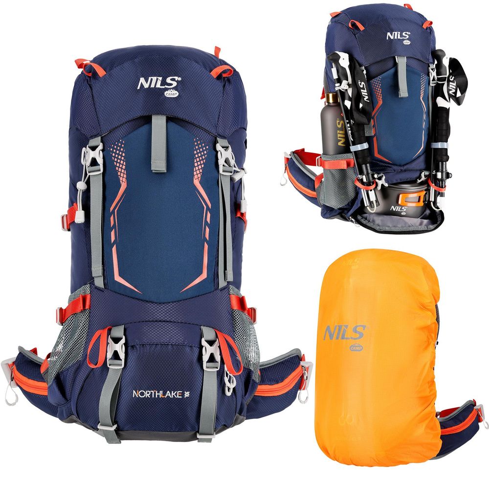 Nils Camp NC1993 Trekkingrucksack Northlake 30+10L dunkelblau Air-Flow-System wasserabweisend mit Regenschutz
