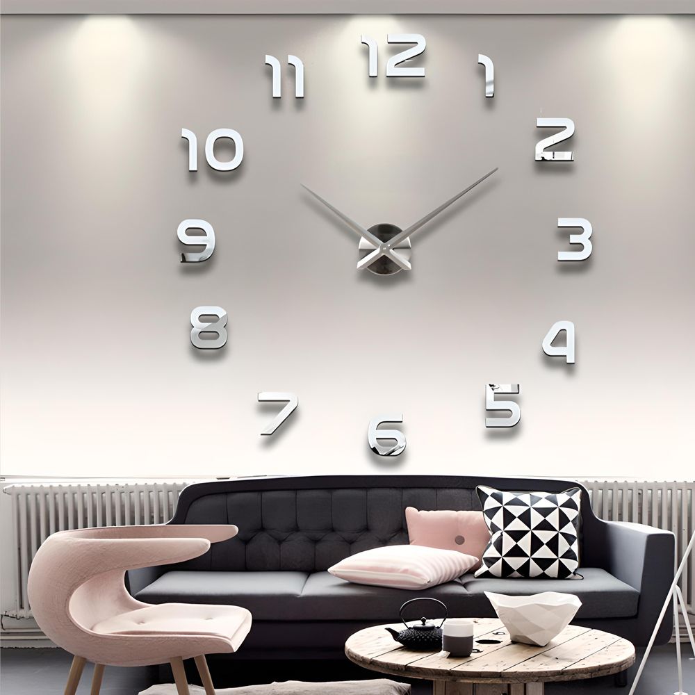 3D Wanduhren Wanduhr Groß 60cm Uhr Mute Decor Wandtattoo Modern Deko Geschenk Home Office Büro DIY Wohnwand Wohnzimmer Wand Decoration Schwarz Retoo