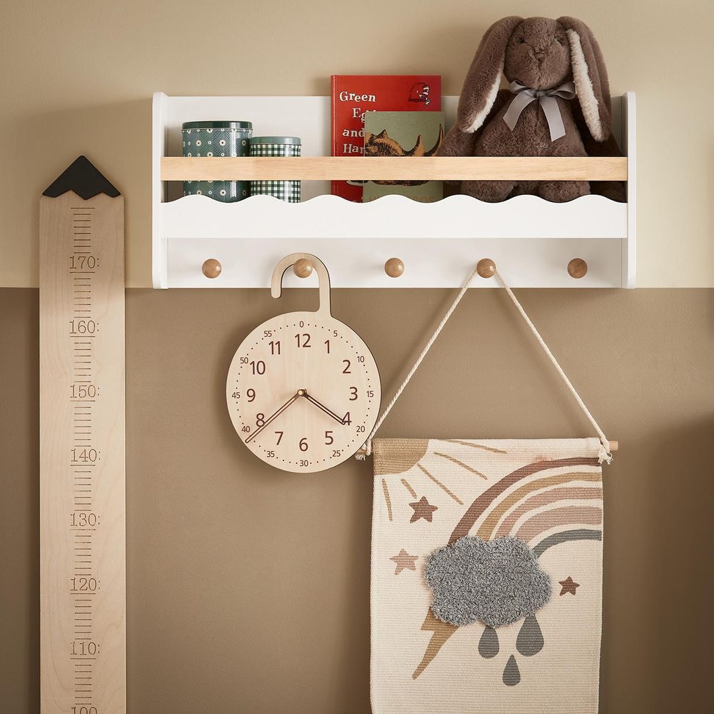 SoBuy Kindergarderobe mit Ablage Kinderregal Bücherregal für Kinder Wandregal Hängeregal Wandgarderobe Garderobenleiste Kinder weiß KMB78-W