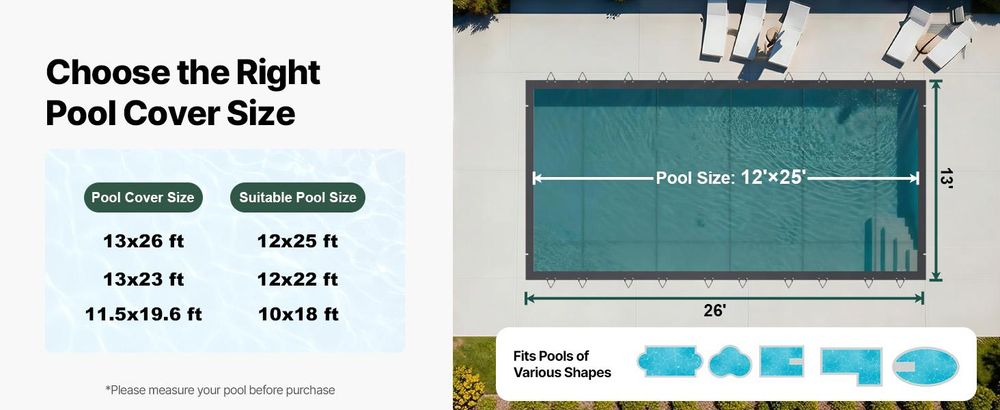 VEVOR Pool-Sicherheitsabdeckung passt für 18x36ft rechteckige Schwimmbecken, Sicherheits-Poolabdeckung mit Entwässerungslöchern, Netz-Solid-Poolabdeckung für Schwimmbäder, Winter-Sicherheitsabdeckung, grün, 4x8 m-Kohle Schwarz