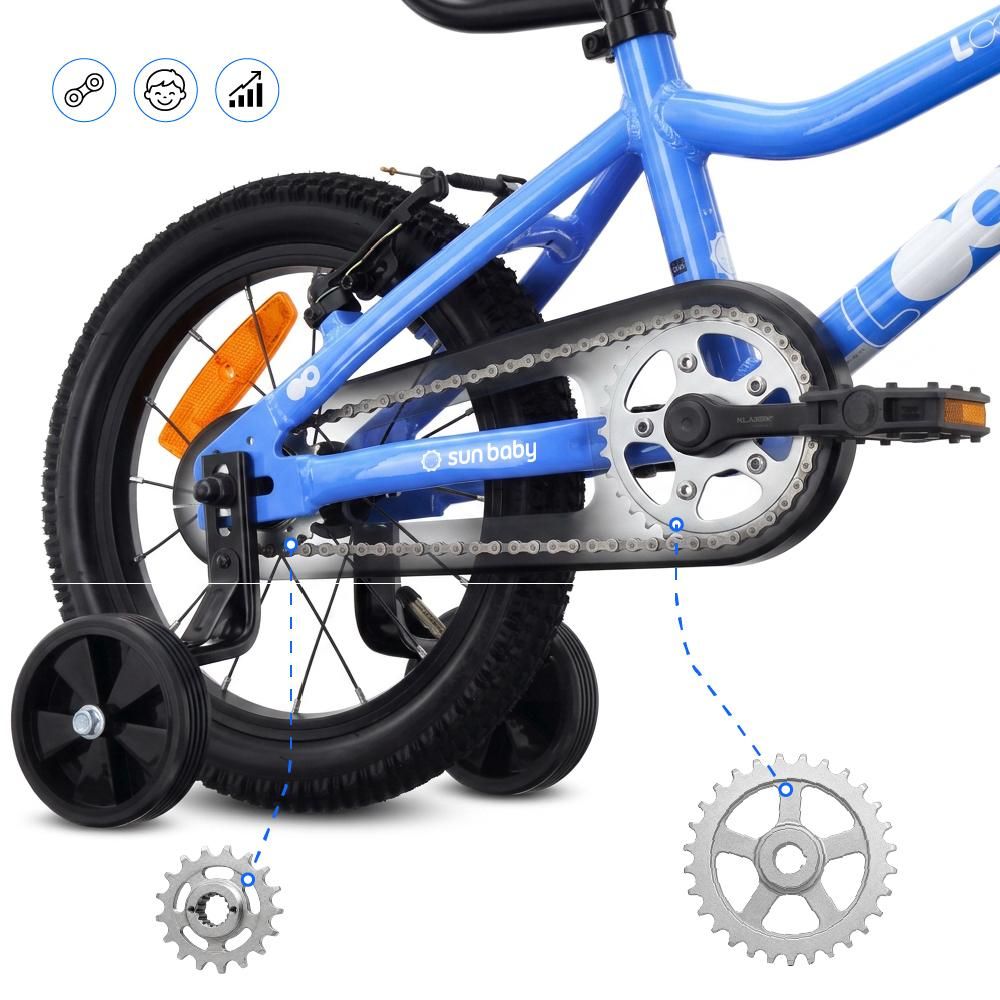 Bicicletta per bambini SUN BABY LOOFI da 14 pollici, modello leggero in alluminio da 6,6 kg per bambini dai 3 anni in su, con rotelle, cestino e campanello, per bambini e bambine