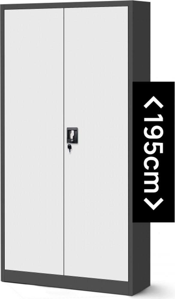 Aktenschrank Büroschrank Metallschrank Stahlschrank Werkzeugschrank Stahlblech Pulverbeschichtet Flügeltürschrank Abschließbar 195 cm x 90 cm x 40 cm Farbe: anthrazit/weiß