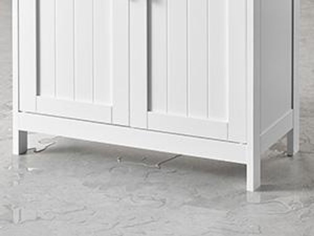 VASAGLE Badezimmerschrank mit LED-Beleuchtung, Badschrank, Aufbewahrungsschrank mit verstellbaren Ablagen, Schublade, offenen Fächern