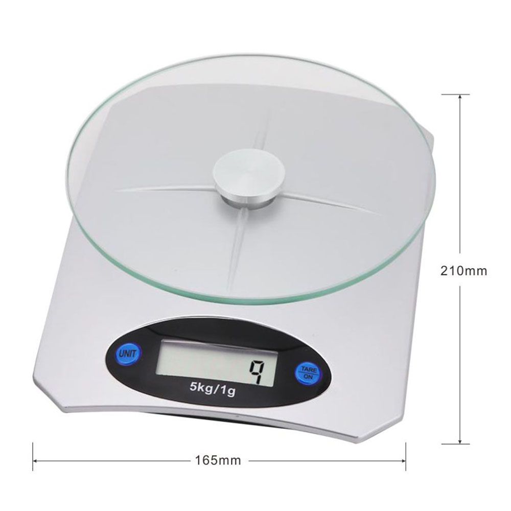 Küchenwaage Digital bis 5kg mit LCD Display Elektronische Waage Feinwaage Digitalwaage Präzision Briefwaage Haushaltswaage Tara Silber Glas Retoo