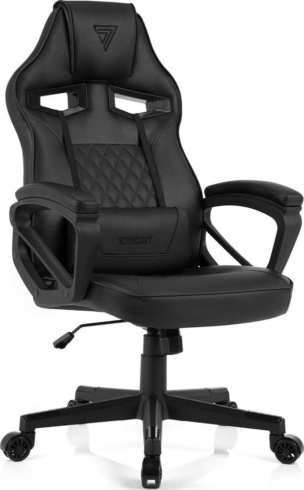 SENSE7 Knight Gaming Krzesło ze sztucznej skóry czarno-szare - Ergonomiczne krzesło biurowe Krzesło do komputera Krzesło dla graczy Funkcja bujania Gamer 120 kg