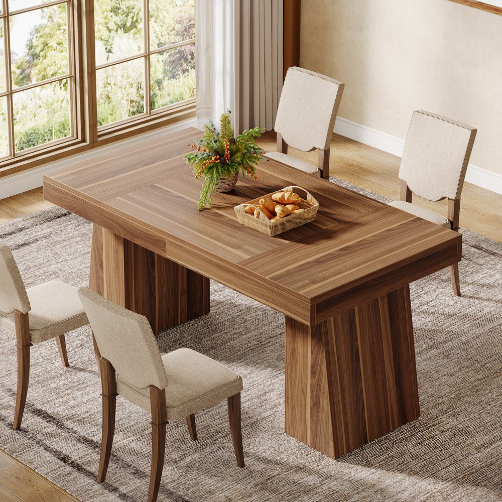 Tribesigns 140 cm Esstisch für 4–6 Personen, Rechteckiger Esszimmertisch mit Stabilen Beinen, Küchentisch aus Holz, Moderner Esstisch, Braun