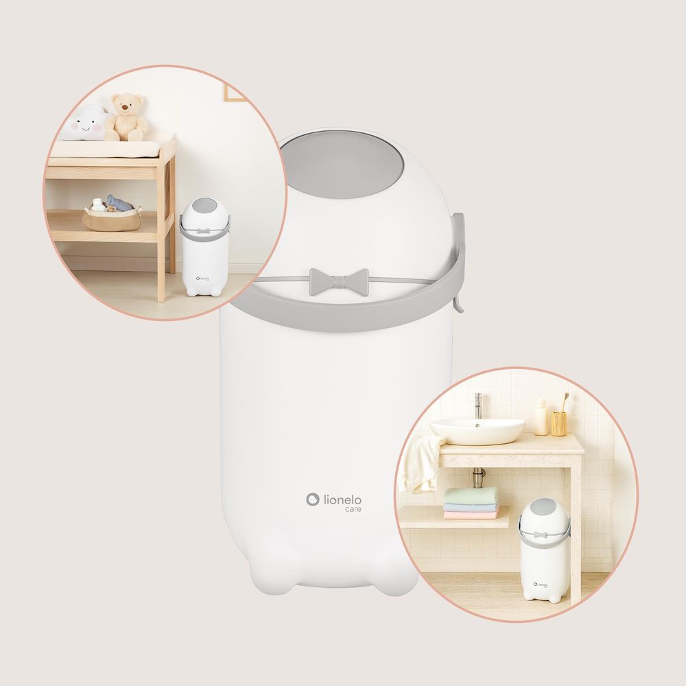 Windeleimer Lionelo Purebin 10L, geruchsdicht, kompatibel mit Universalbeuteln, Einhandbedienung, hygienisch & leicht zu reinigen Weiß