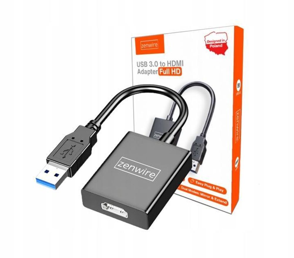Prevodník - Adaptér USB 3.0 na HDMI Full HD - Hliníkové puzdro - Plug & Play - Kábel 20 cm