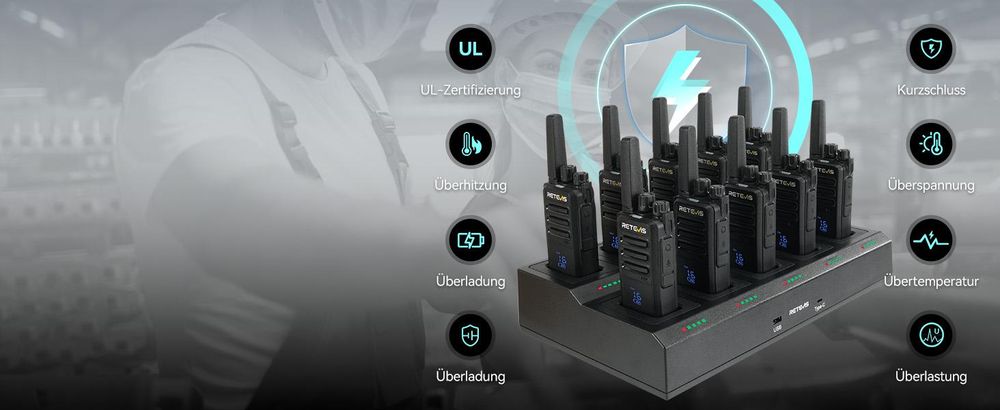 Retevis RT668H Funkgeräte, Walkie Talkie mit 10-in-1 Ladegerät, funkgeräte Set mit Bildschirm, Lizenzfrei PMR Funkgerät mit Headset