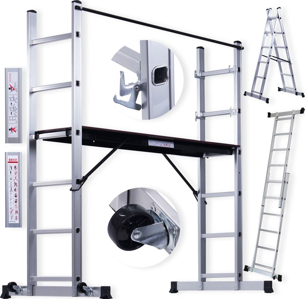 MASKO® Baugerüst mit Arbeitsbühne, Arbeitsgerüst 4in1 Mehrzweckleiter