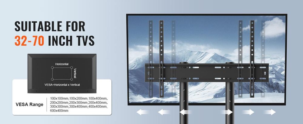 VEVOR Mobiler TV-Ständer, Mobiler TV-Wagen für 32 bis 70 Zoll Fernseher, Höhenverstellbarer Tragbarer TV-Ständer mit Rädern, Doppelschale für audiovisuelle Geräte, Rollender TV-Ständer mit Halterung für Schlafzimmer, Wohnzimmer, 81,3-177,8 cm, Rollend