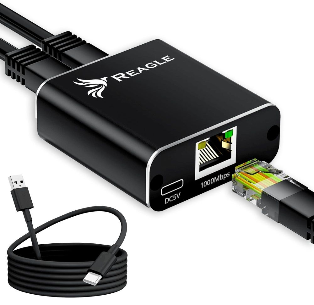 RJ45 LAN Splitter 1000Mbps Netzwerk Verteiler 1 auf 2 Switch Ethernet Adapter für Internet PC Smart TV Konsole Aluminium Gehäuse 5V Stromanschluss