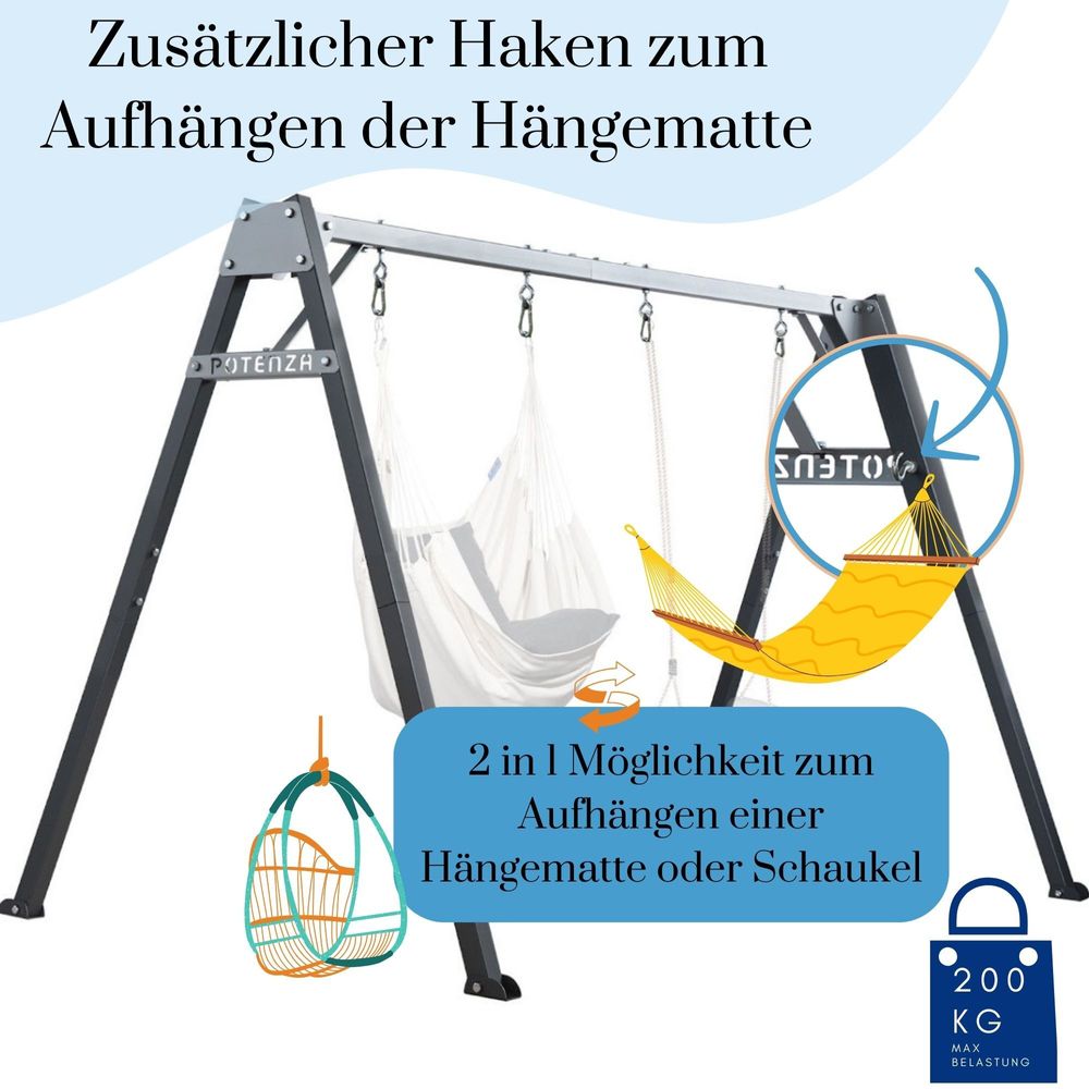 Potenza Die große, stabile Doppelschaukel ist die ideale Gartenschaukel für Kinder und Erwachsene.