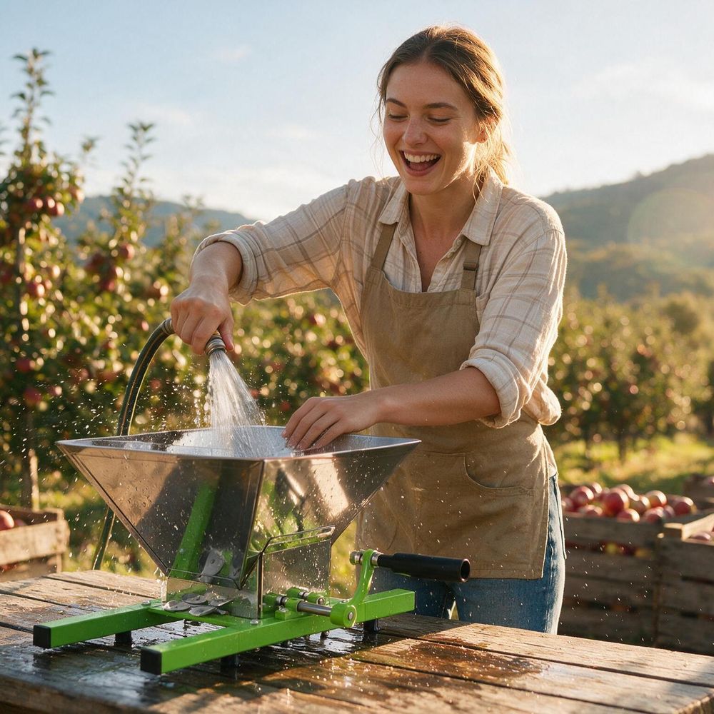 ROSEJANE Obstmühle manuell, 7 L Edelstahl-Trichter, Obsthäcksler mit Handkurbel für Äpfel, Birnen, Trauben & Beeren, für Obstpressen